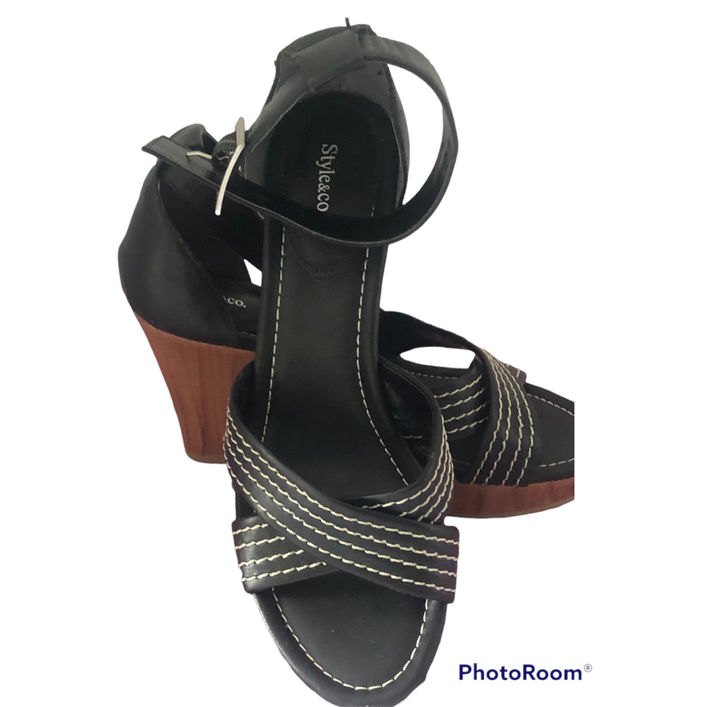 STYLE & CO Women's Black Wedge Shoe 8.58